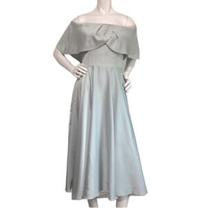 ASOS NEW Bardot Neckline Midi Dress Off Shoulder A-Line Tiered Mint Green Size 8